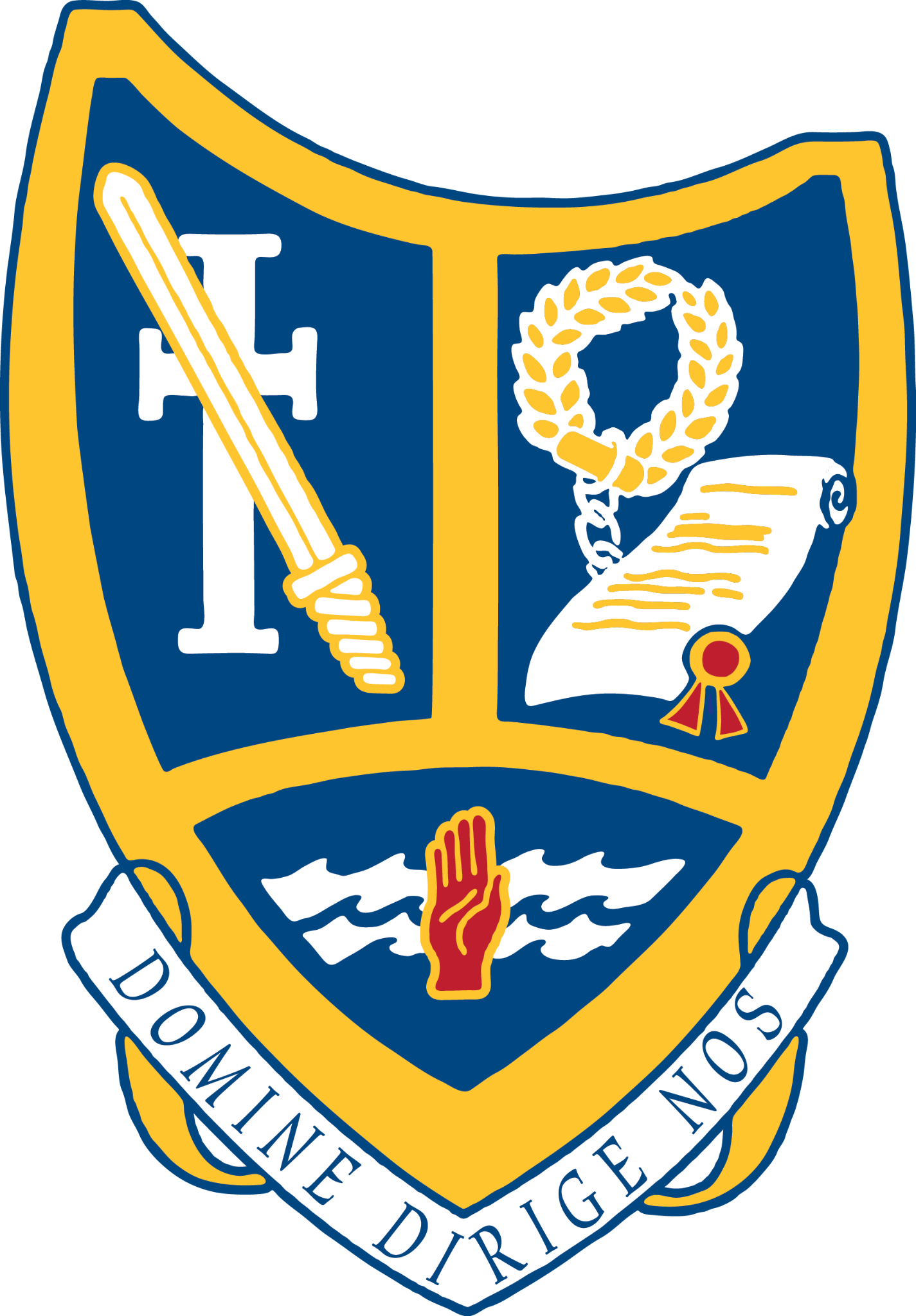 ONeill Logo of school shield with a cross and helping hand